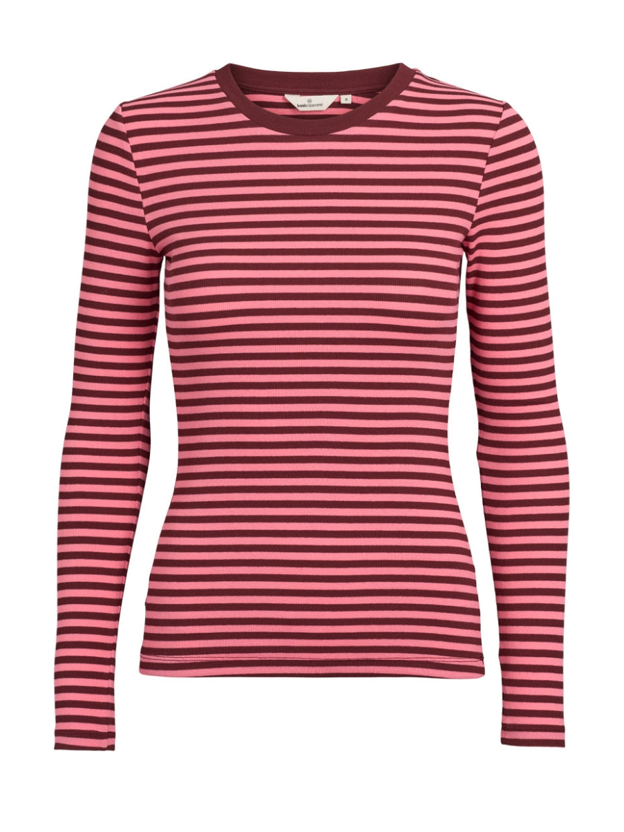 Basic Apparel - Ludmilla LS Tee - Bubble gum / Bordeaux Truffle