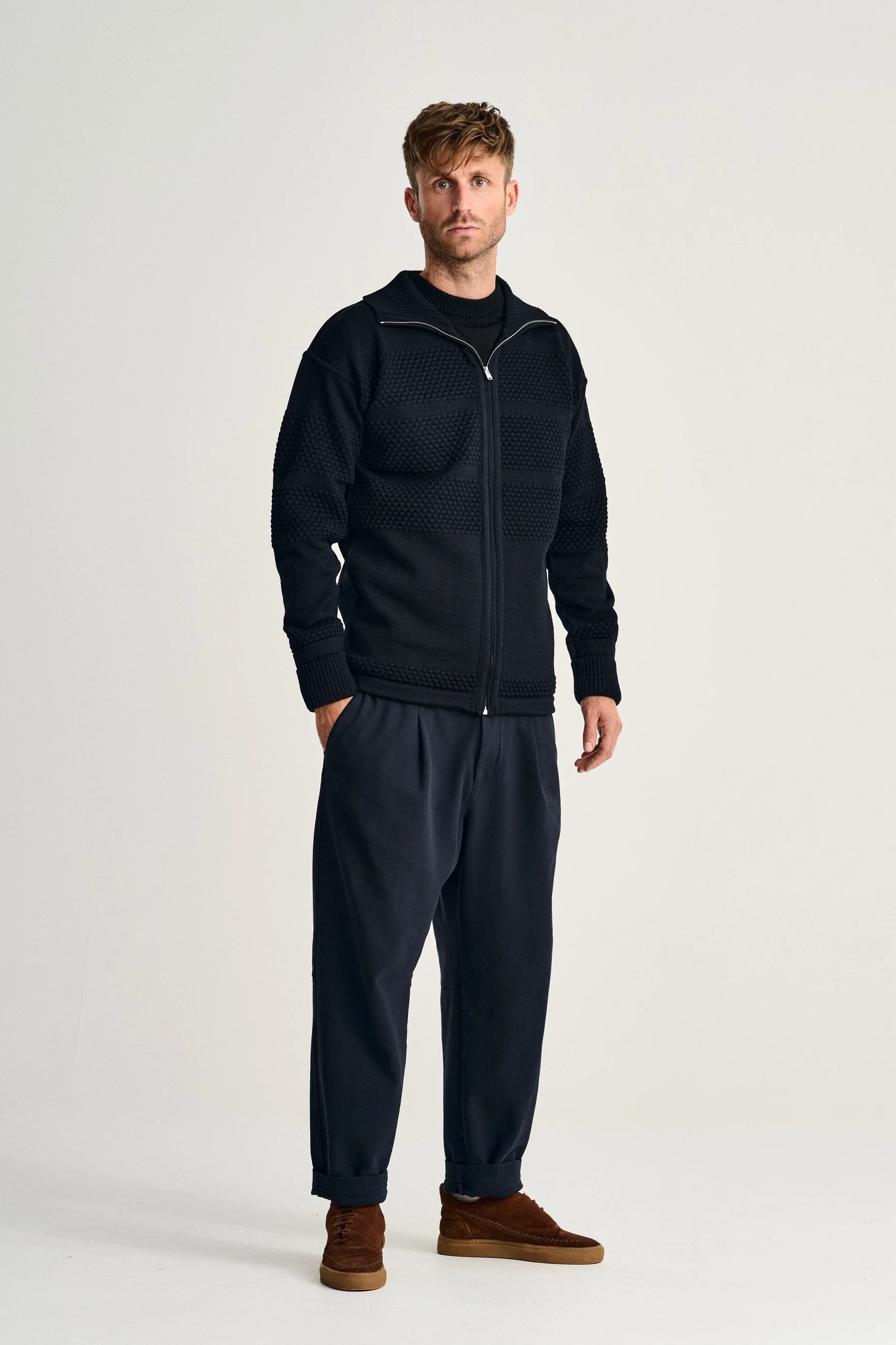 S.N.S.  Herning FISHERMAN full zip | lang lynlås, navy blue