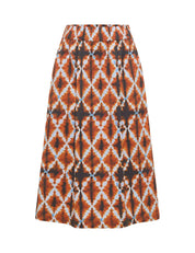 Lanius Midi Skirt with Elastic Waistband (GOTS)  Print Batik Almond