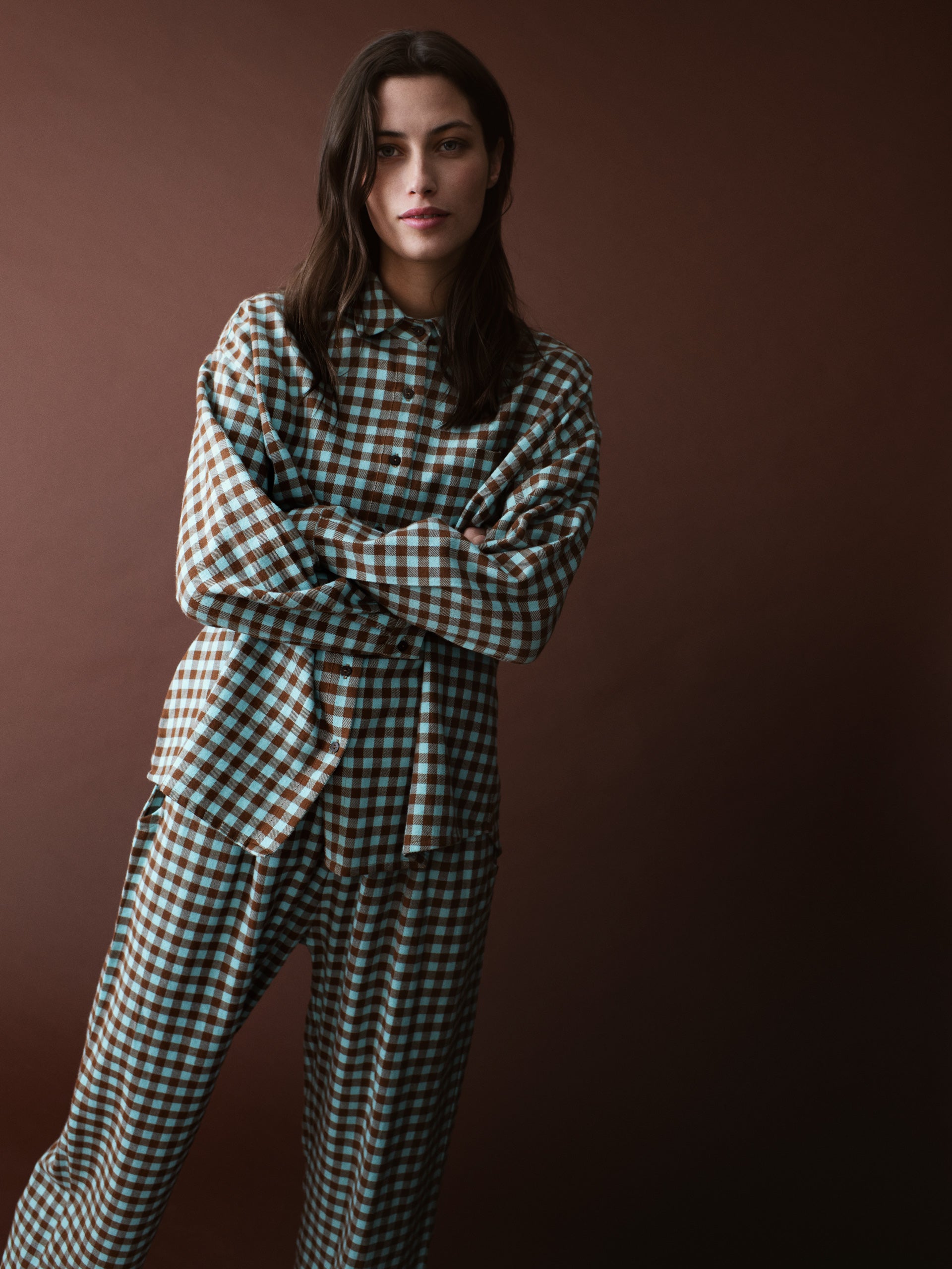 Serendipity - Brushed Oversized Shirt - Coffee Checks