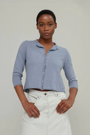Rifo Leda Women's Medium Sleeve Recycled Cotton Cardigan Blue