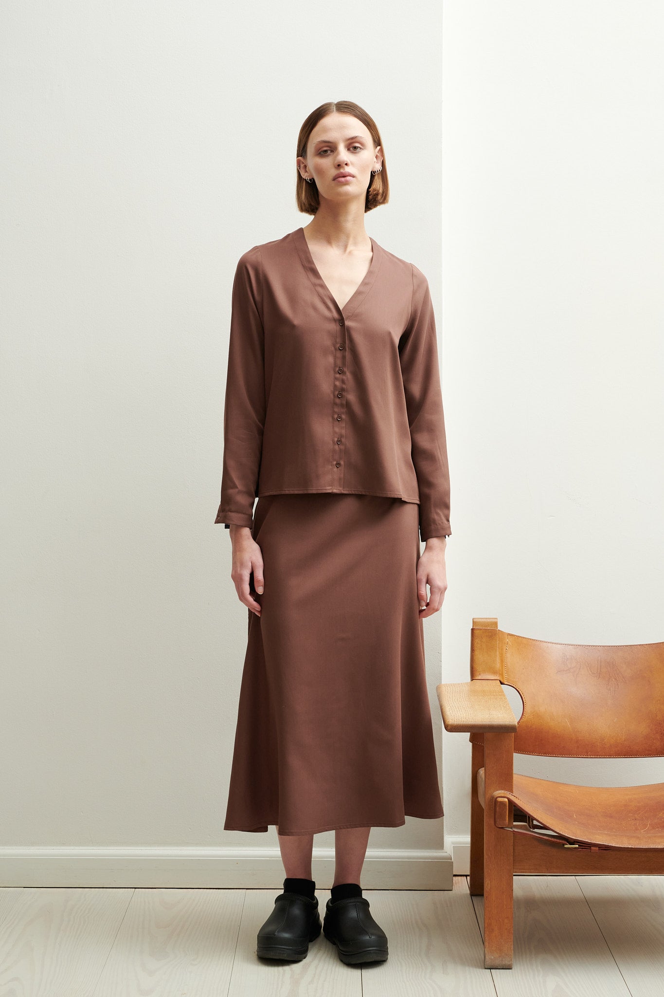 Schulz by Crowd Sessa shirt Brown Tencel
