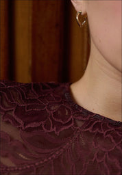 Hanro - Maria L/SLV Shirt uld/silke med blonde - Deep Maroon