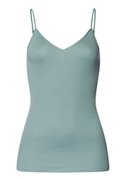 Hanro - Cotton Seamless V-neck Spaghetti Top - Tourmaline Blue