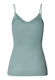 Hanro - Cotton Seamless V-neck Spaghetti Top - Tourmaline Blue