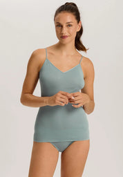 Hanro - Cotton Seamless V-neck Spaghetti Top - Tourmaline Blue