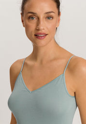 Hanro - Cotton Seamless V-neck Spaghetti Top - Tourmaline Blue