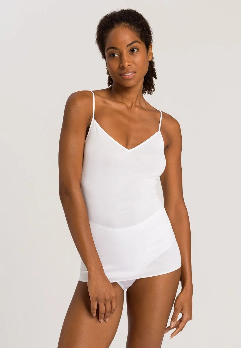 Hanro - Cotton Seamless V-neck Spaghetti - White