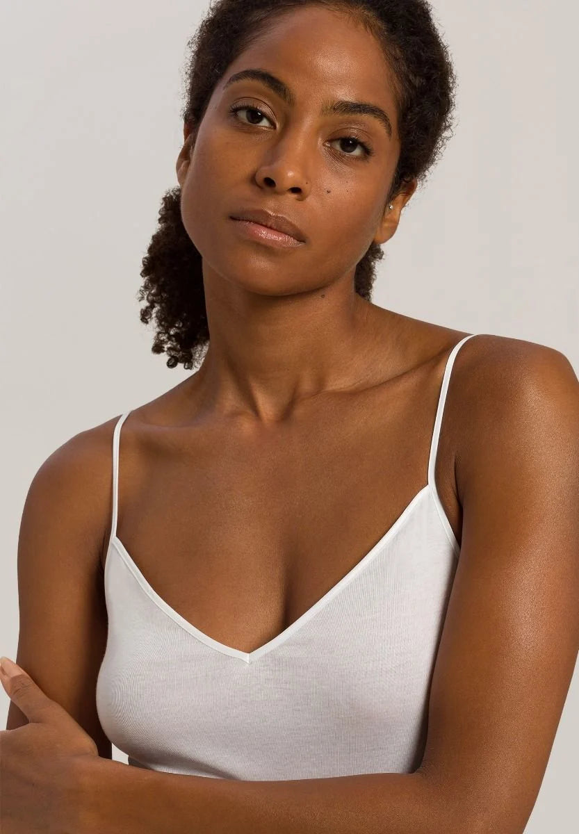 Hanro - Cotton Seamless V-neck Spaghetti - White