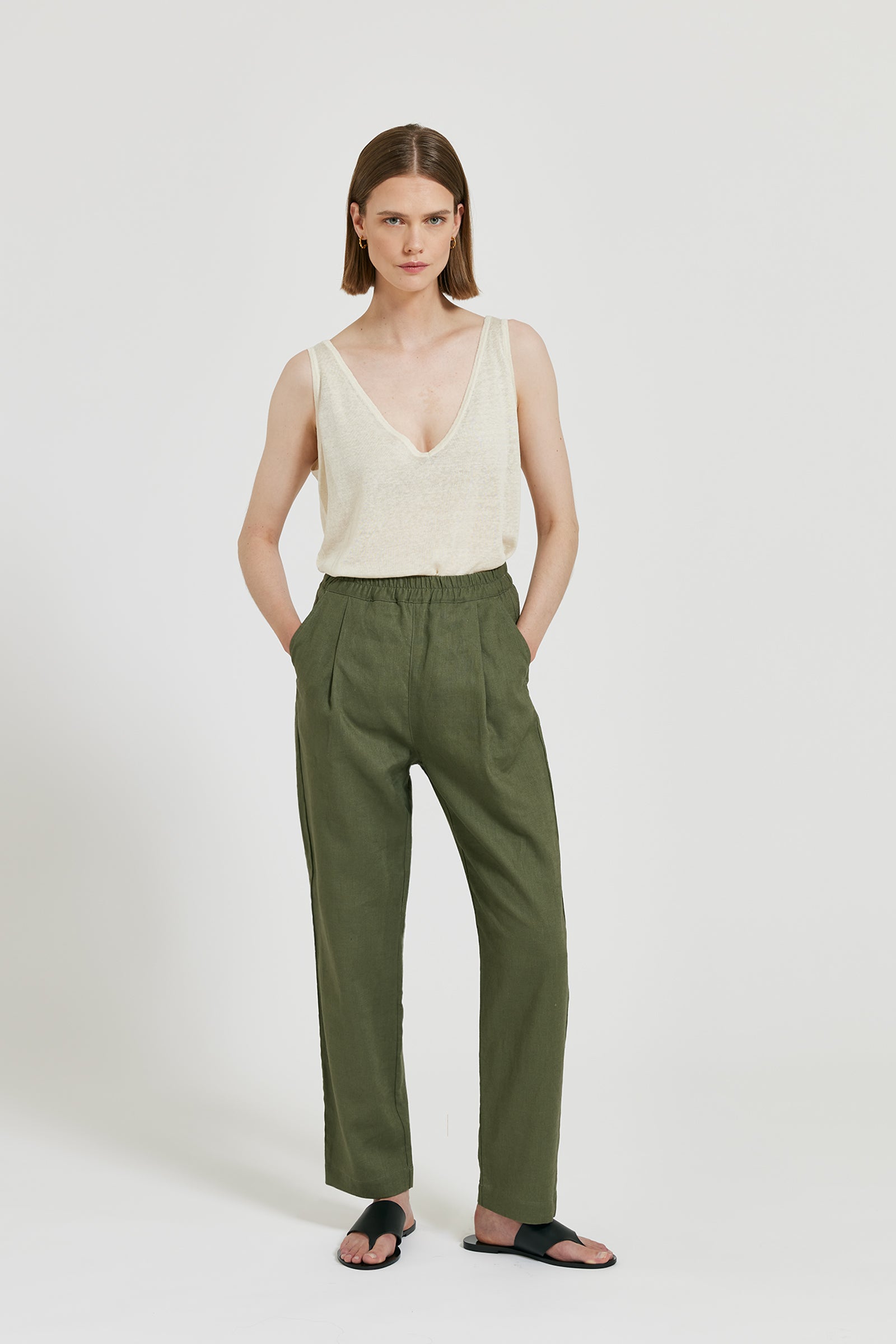 Maska Dara - Elastic waist linen trousers Kakhi
