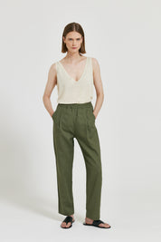 Maska Dara - Elastic waist linen trousers Kakhi