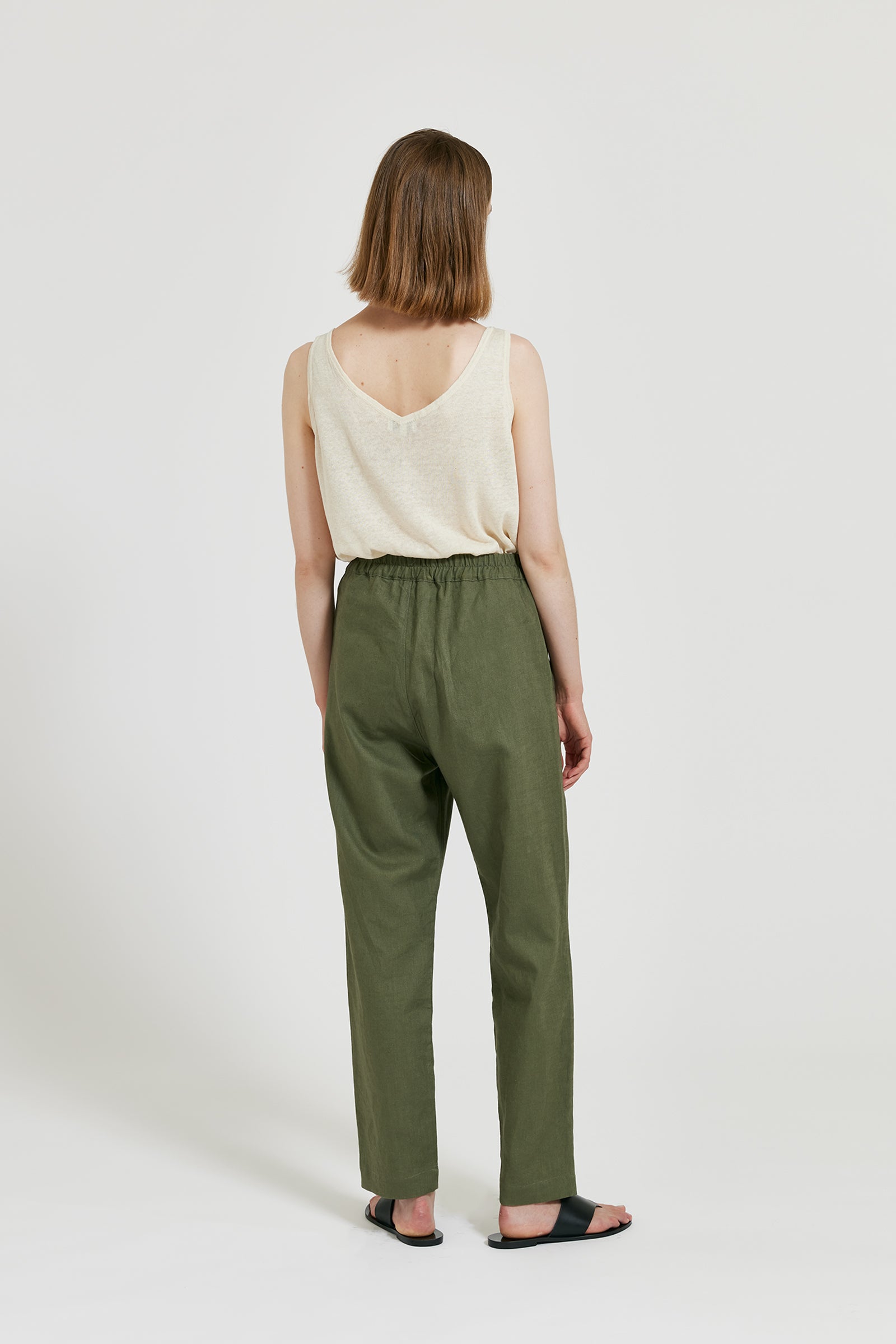 Maska Dara - Elastic waist linen trousers Kakhi