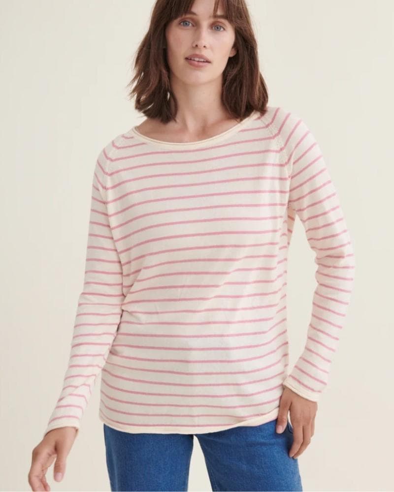 Basic Apparel - økologisk bluse - Soya Mini Stripe - Whisper White / wild Rose