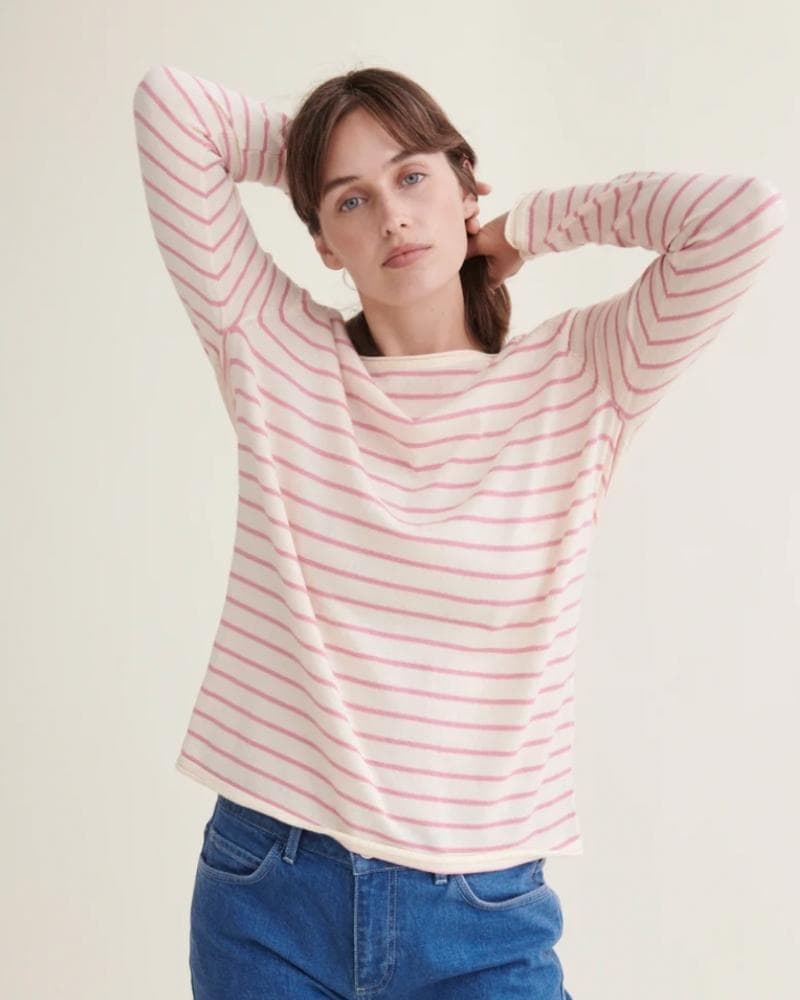 Basic Apparel - økologisk bluse - Soya Mini Stripe - Whisper White / wild Rose