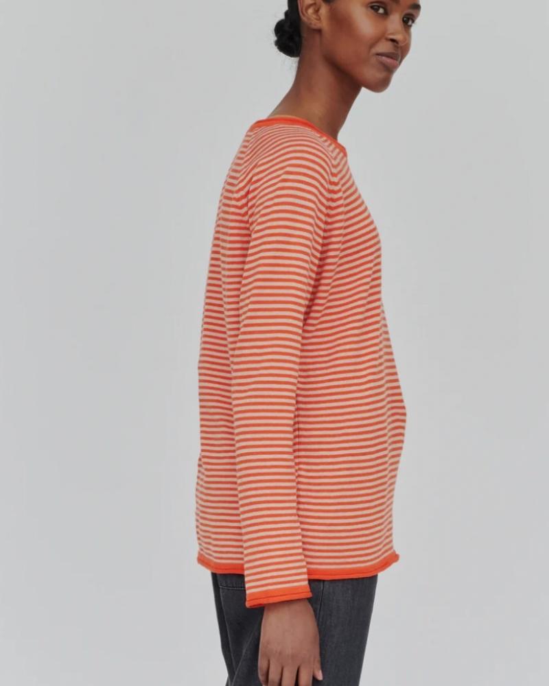 Basic Apparel - økologisk bluse - Soya Mini Stripe - Spicy Orange / Rygby Tan