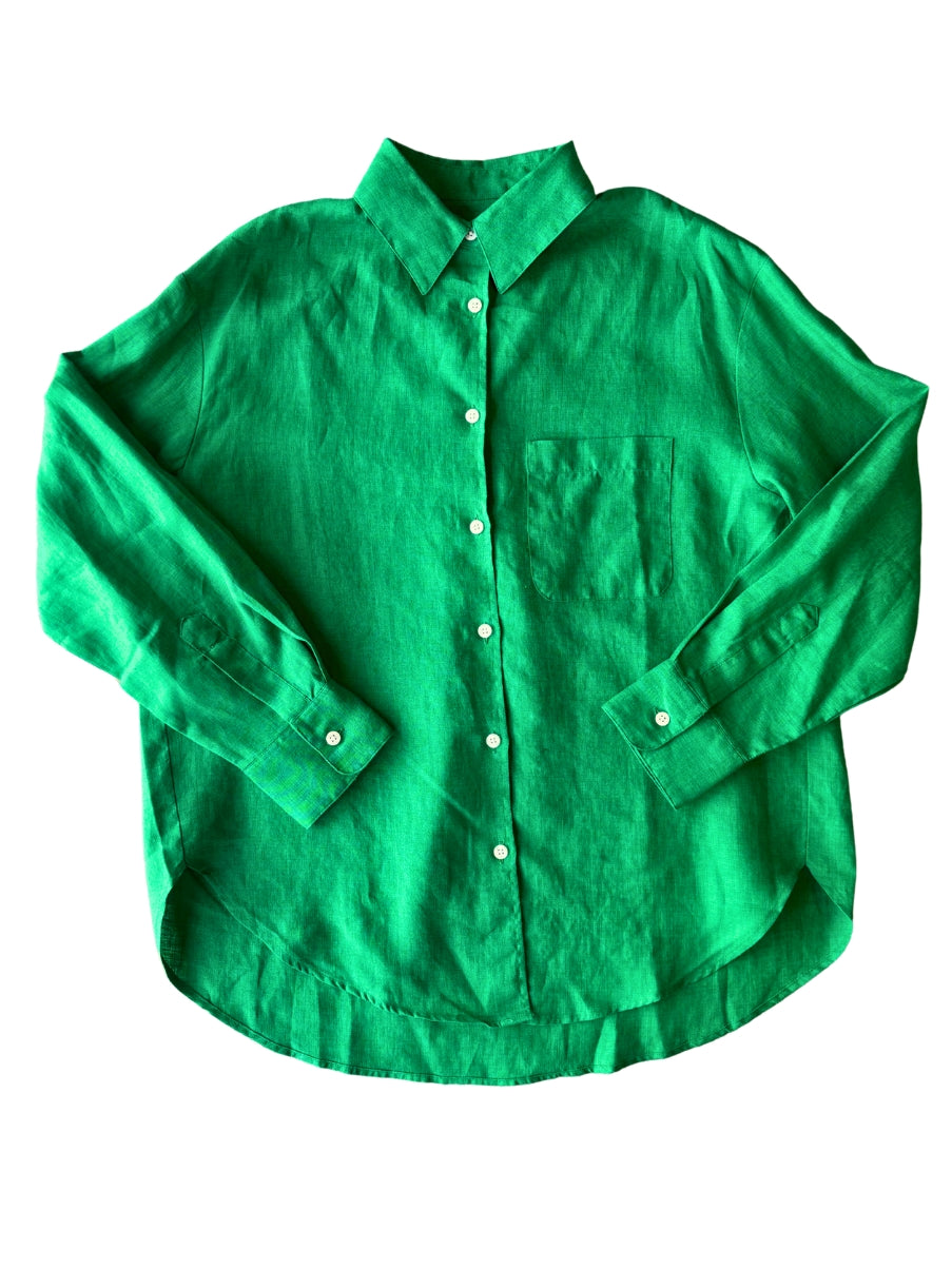 Colorful Standard  Linen Oversized Shirt Kelly Green