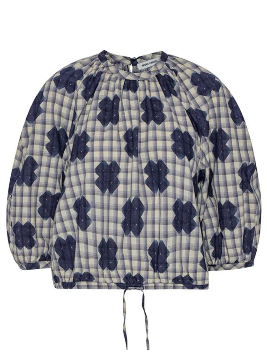 Henrik Vibskov - GAMBIT BLOUSE - BLUE WHITE CHECKS CROSS PRINT Copy