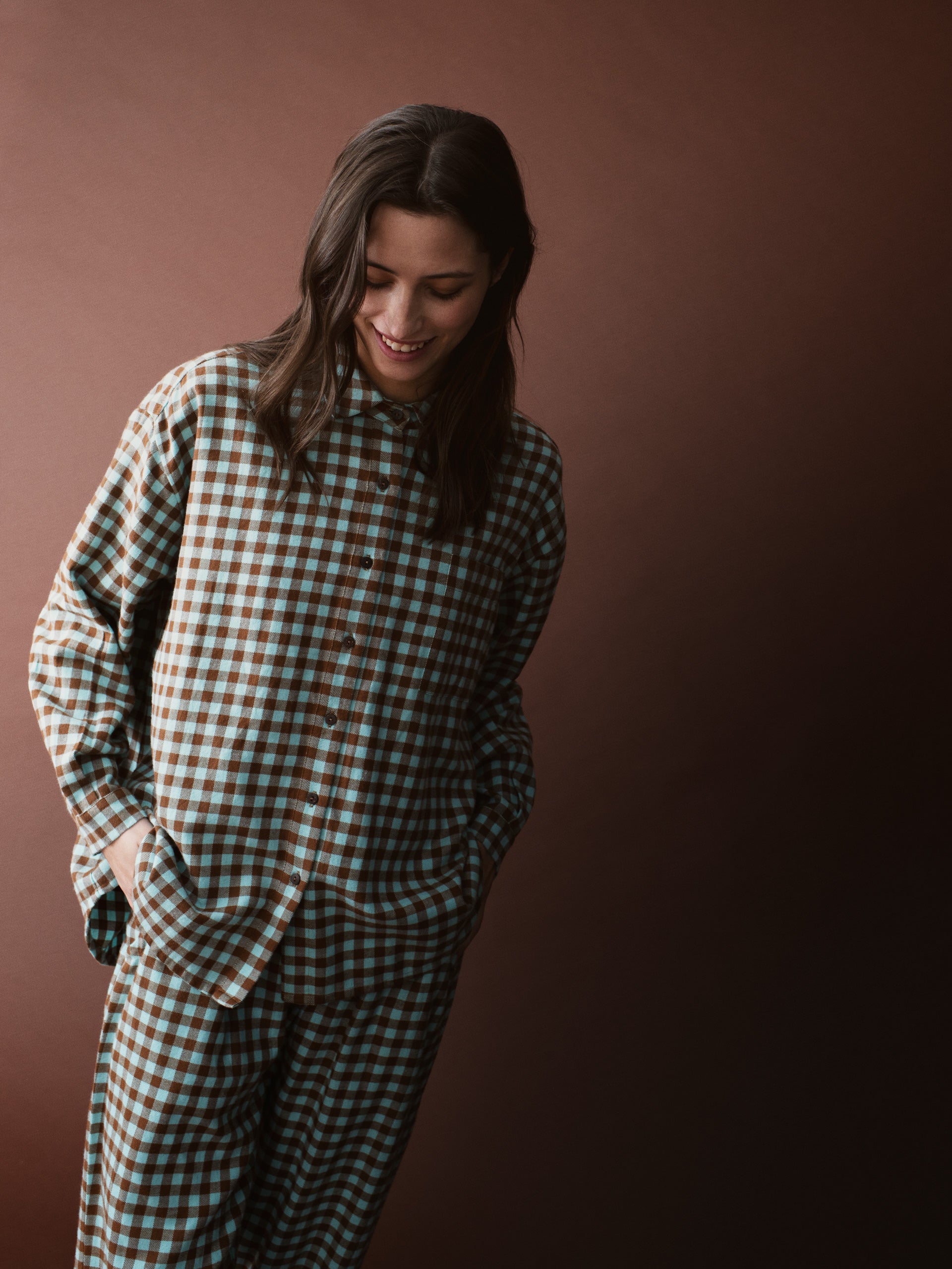 Serendipity - Brushed Oversized Shirt - Coffee Checks