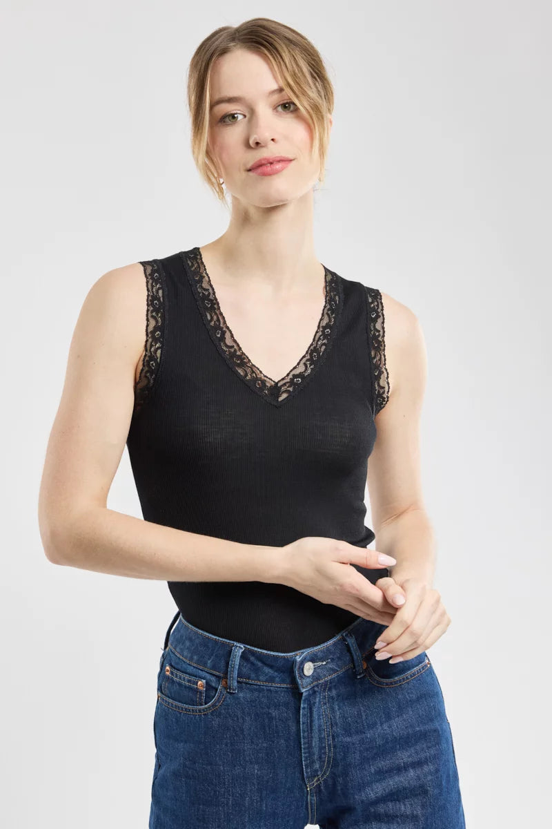 Armor Lux V-neck vest top – wool and silk Black