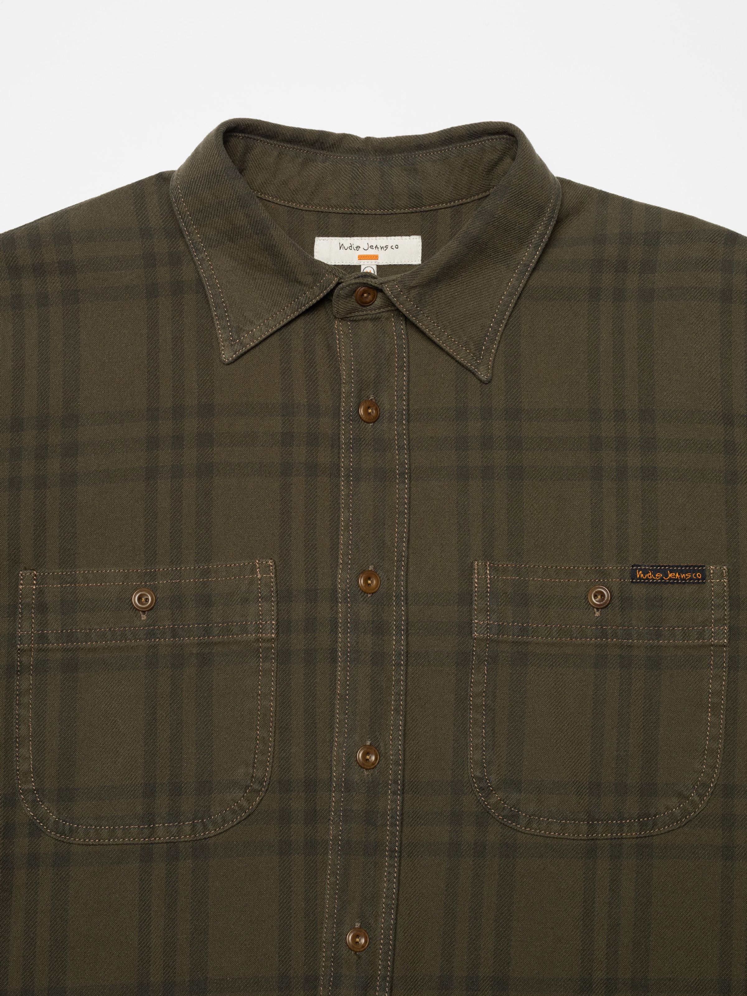 Nudie Jeans Julian Worker Plaid Check Shirt Olive