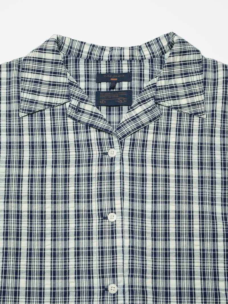 Nudie Jeans - Jutta Shirt Indigo Seersucker Blue/Offwhite