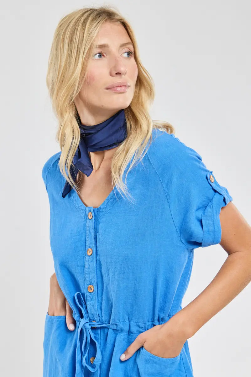 Armor Lux Belted dress Linen Saphir Blue Lyseblå
