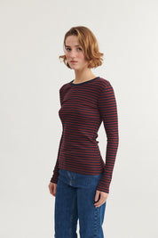 Basic Apparel Ludmilla LS Tee Bordeaux truffle / Sky captain