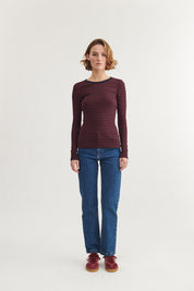 Basic Apparel Ludmilla LS Tee Bordeaux truffle / Sky captain