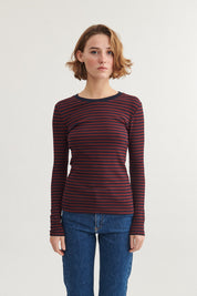 Basic Apparel Ludmilla LS Tee Bordeaux truffle / Sky captain