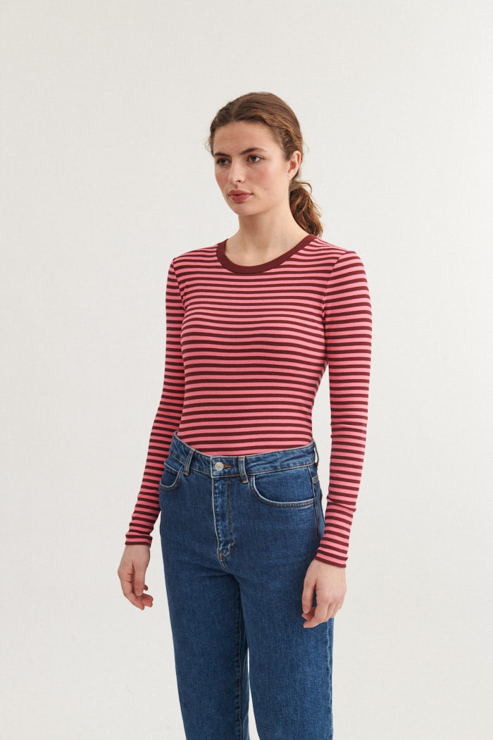 Basic Apparel Ludmilla LS TeeBubble gum/Bordeaux Truffle