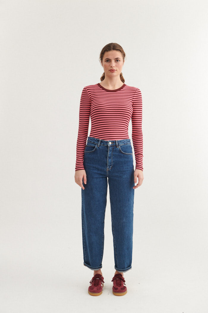Basic Apparel Ludmilla LS TeeBubble gum/Bordeaux Truffle