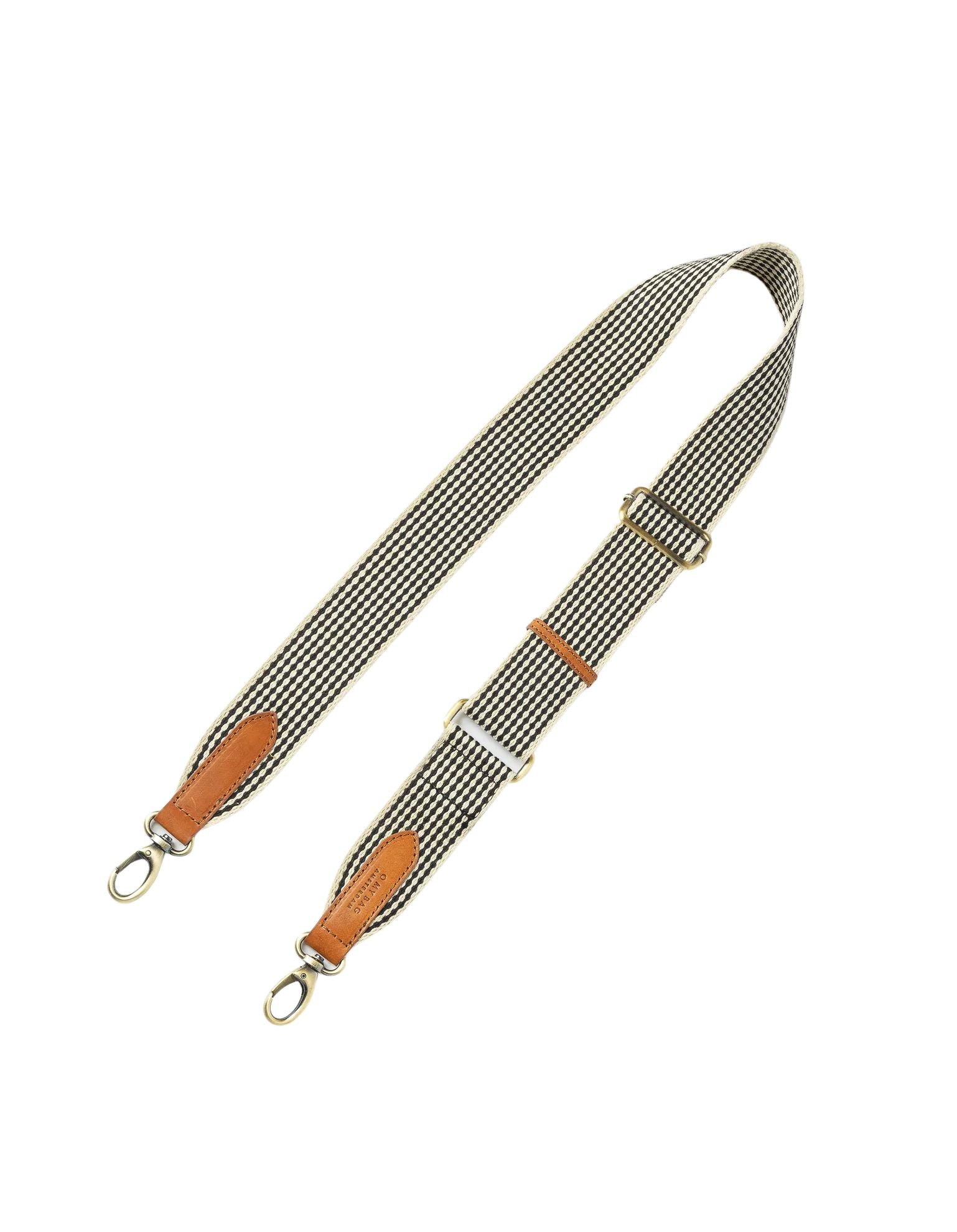 O MY BAG - Checkered Webbing Strap Classic Leather - Black / Congnac