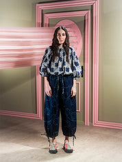Henrik Vibskov - GAMBIT BLOUSE - BLUE WHITE CHECKS CROSS PRINT Copy