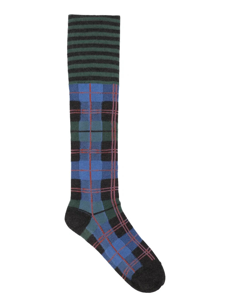 Henrik Vibskov Ribbit Knee Sock - Green Blue Dashed Checks