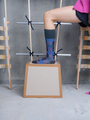 Henrik Vibskov Ribbit Knee Sock - Green Blue Dashed Checks