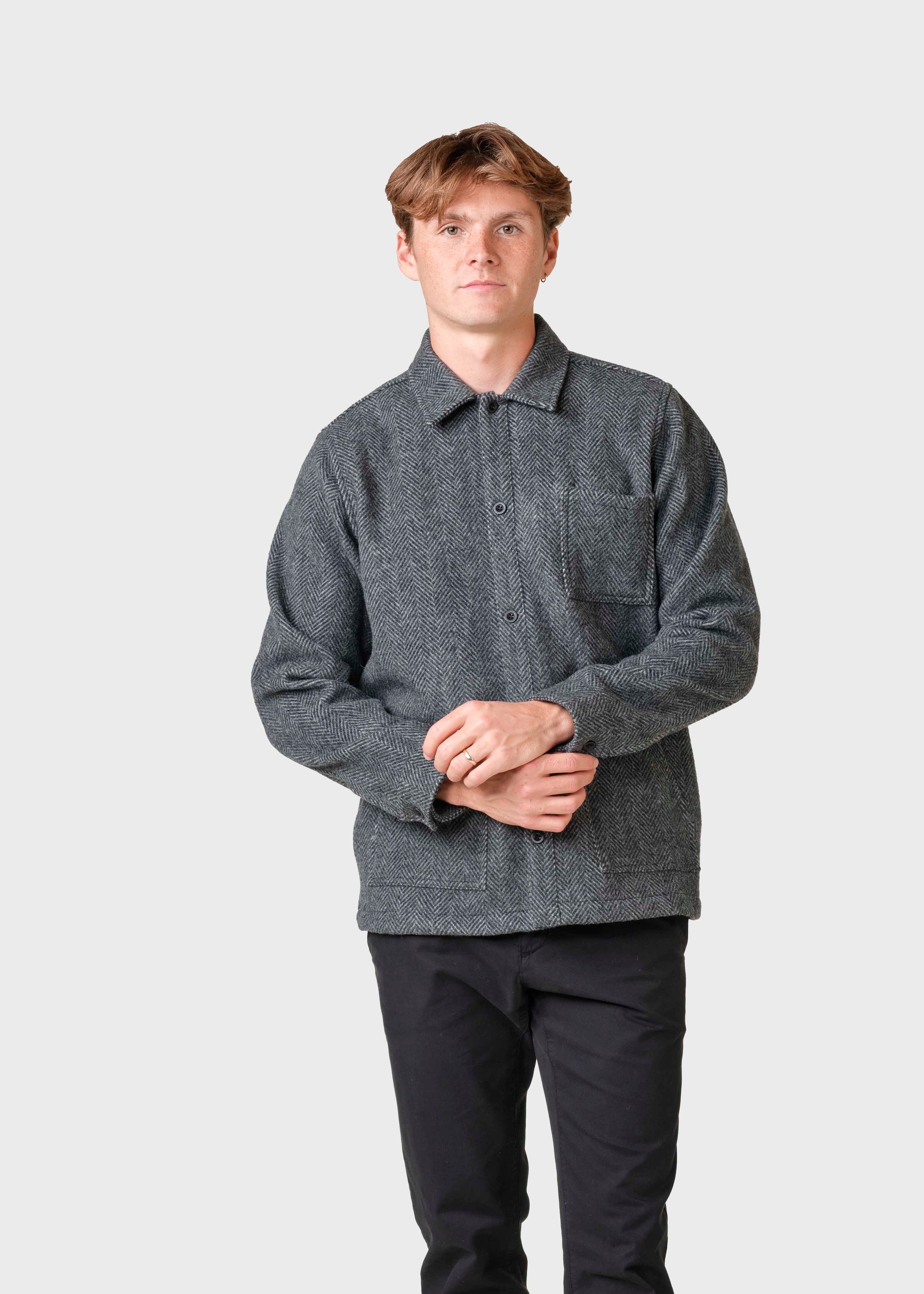 Klitmøller - Hans Herringbone Overshirt - Anthracite/Black
