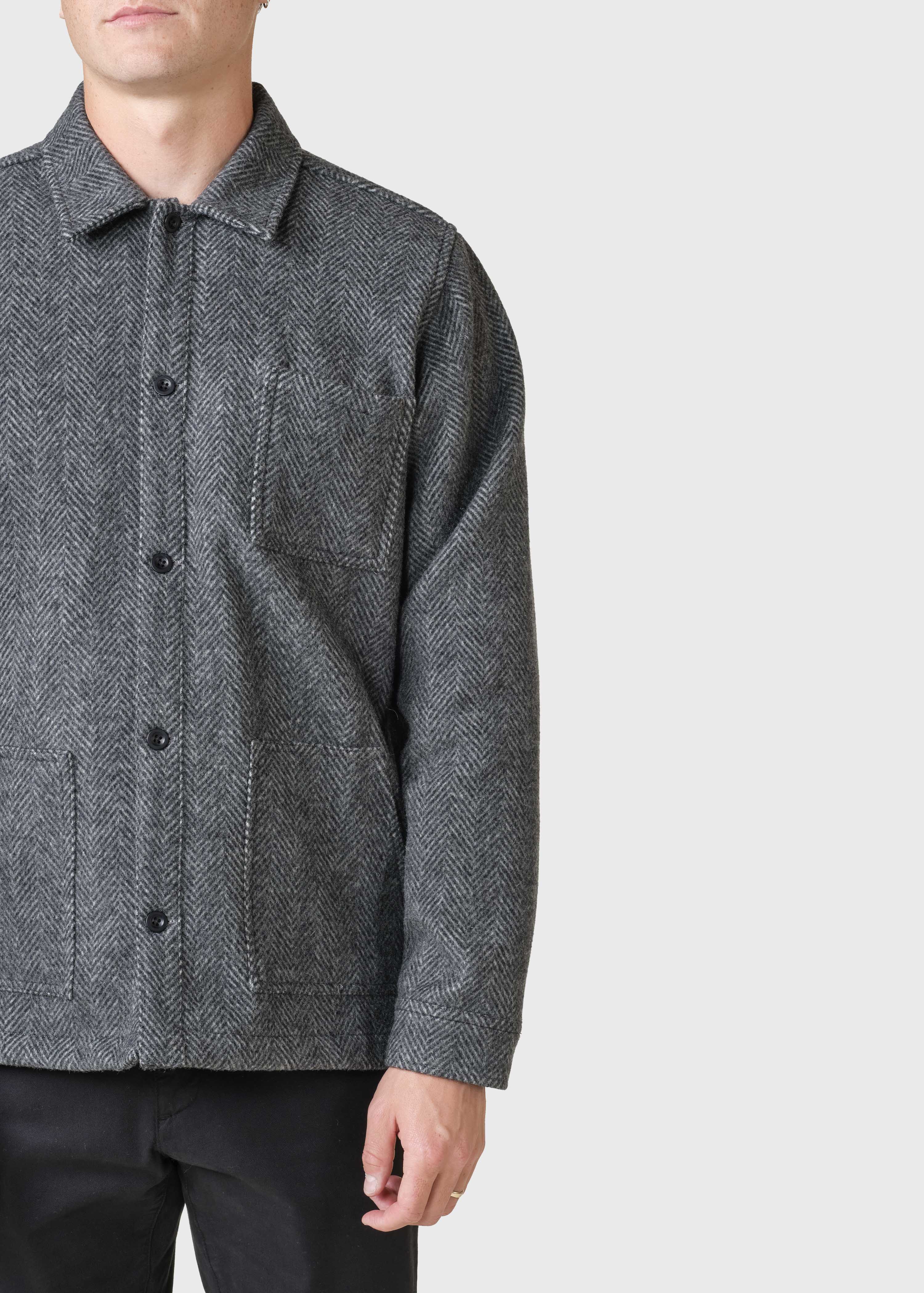 Klitmøller - Hans Herringbone Overshirt - Anthracite/Black