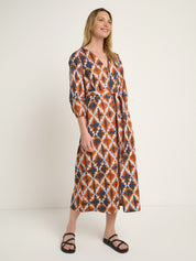Lanius Midi Dress with Slit (GOTS) Print Batik Almond