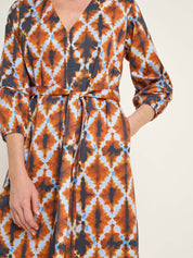 Lanius Midi Dress with Slit (GOTS) Print Batik Almond