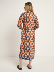 Lanius Midi Dress with Slit (GOTS) Print Batik Almond