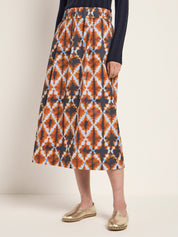 Lanius Midi Skirt with Elastic Waistband (GOTS)  Print Batik Almond