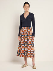 Lanius Midi Skirt with Elastic Waistband (GOTS)  Print Batik Almond