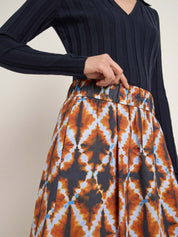 Lanius Midi Skirt with Elastic Waistband (GOTS)  Print Batik Almond