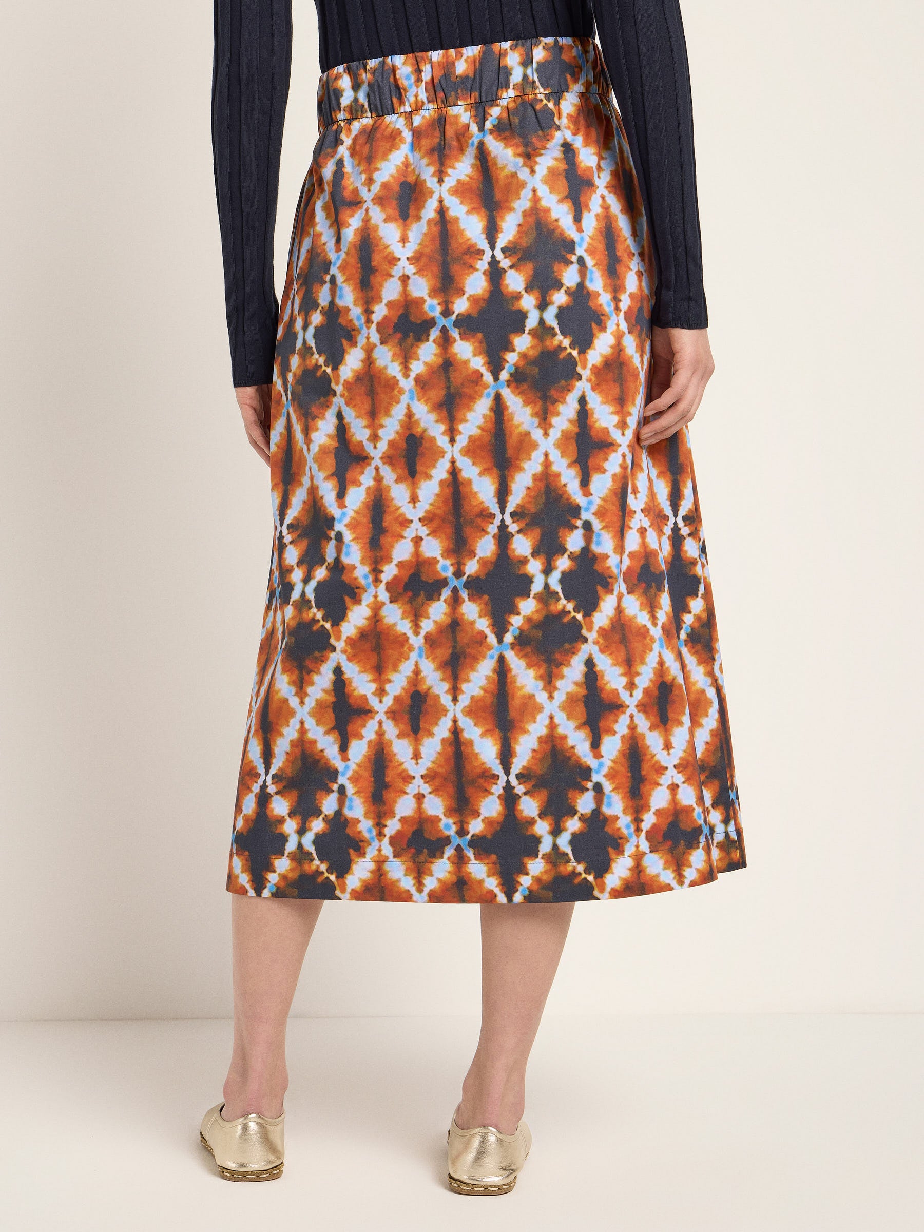 Lanius Midi Skirt with Elastic Waistband (GOTS)  Print Batik Almond