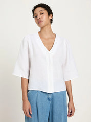 Lanius - 3/4 Sleeve Linen Blouse - White