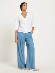 Lanius - 3/4 Sleeve Linen Blouse - White