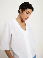 Lanius - 3/4 Sleeve Linen Blouse - White
