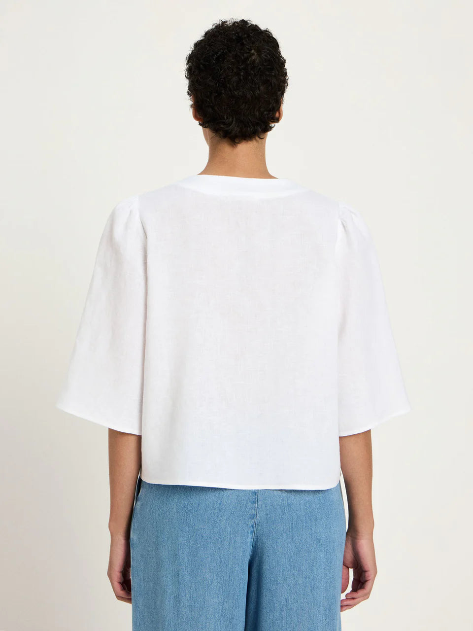 Lanius - 3/4 Sleeve Linen Blouse - White