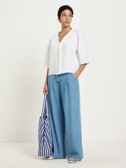 Lanius - 3/4 Sleeve Linen Blouse - White