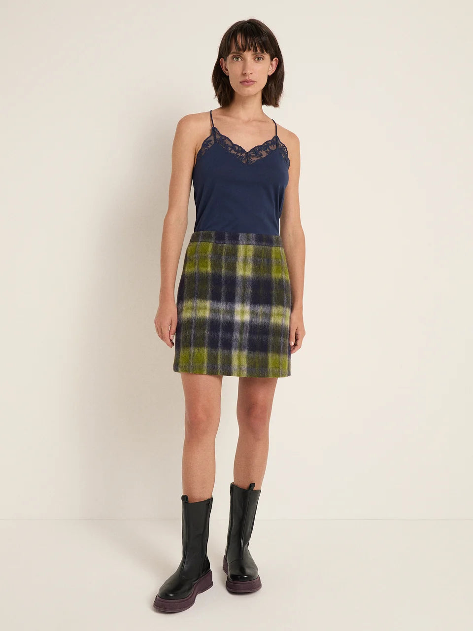Lanius Checked mini skirt - Avocado
